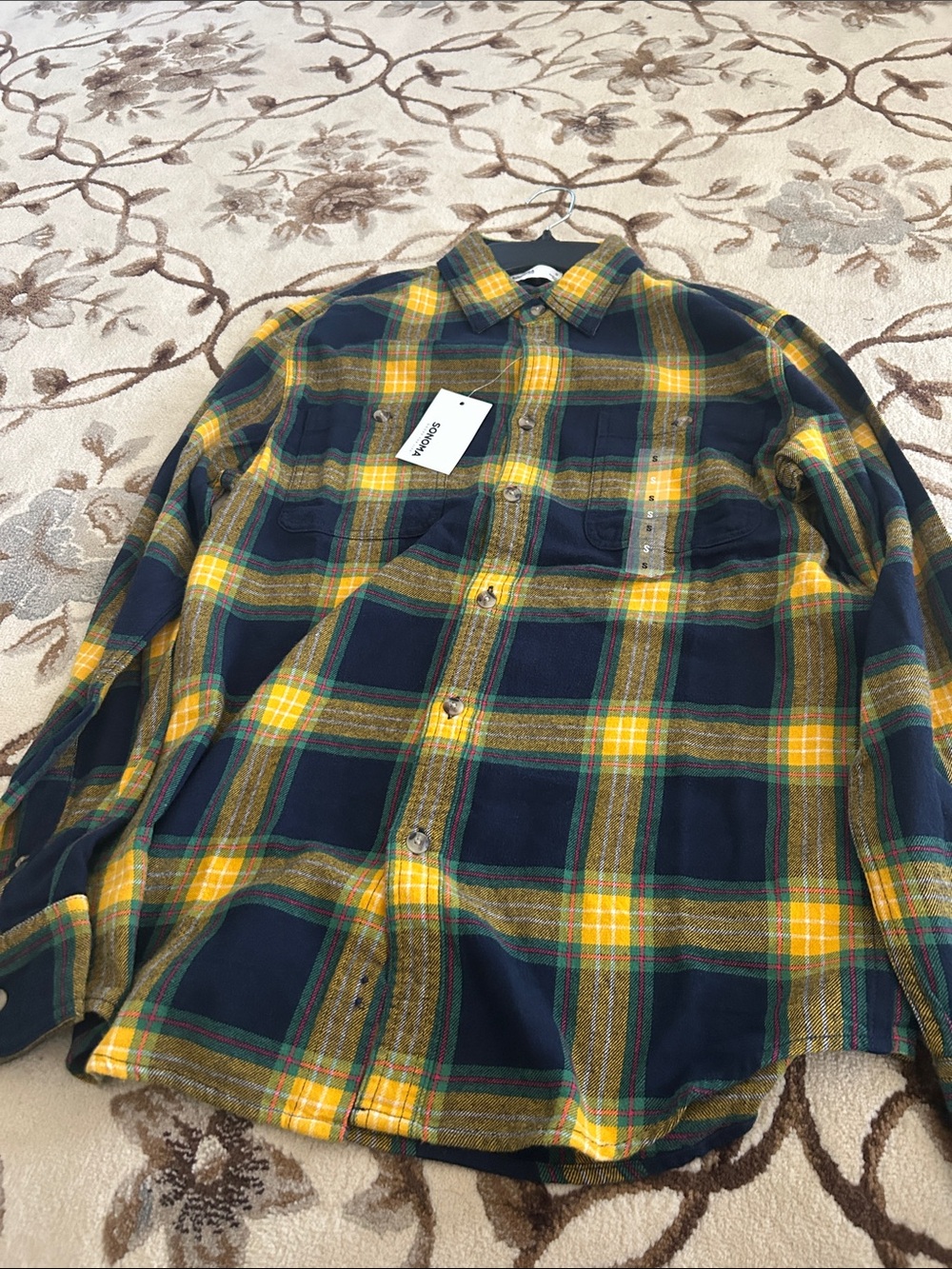 Sonoma Yellow and Navy Plaid Button-Down Shirt
